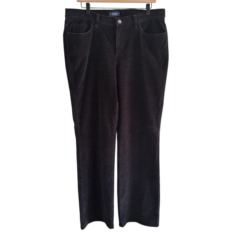 Sonoma Corduroy Pants Size 12 Black Straight Leg Casual Stretch